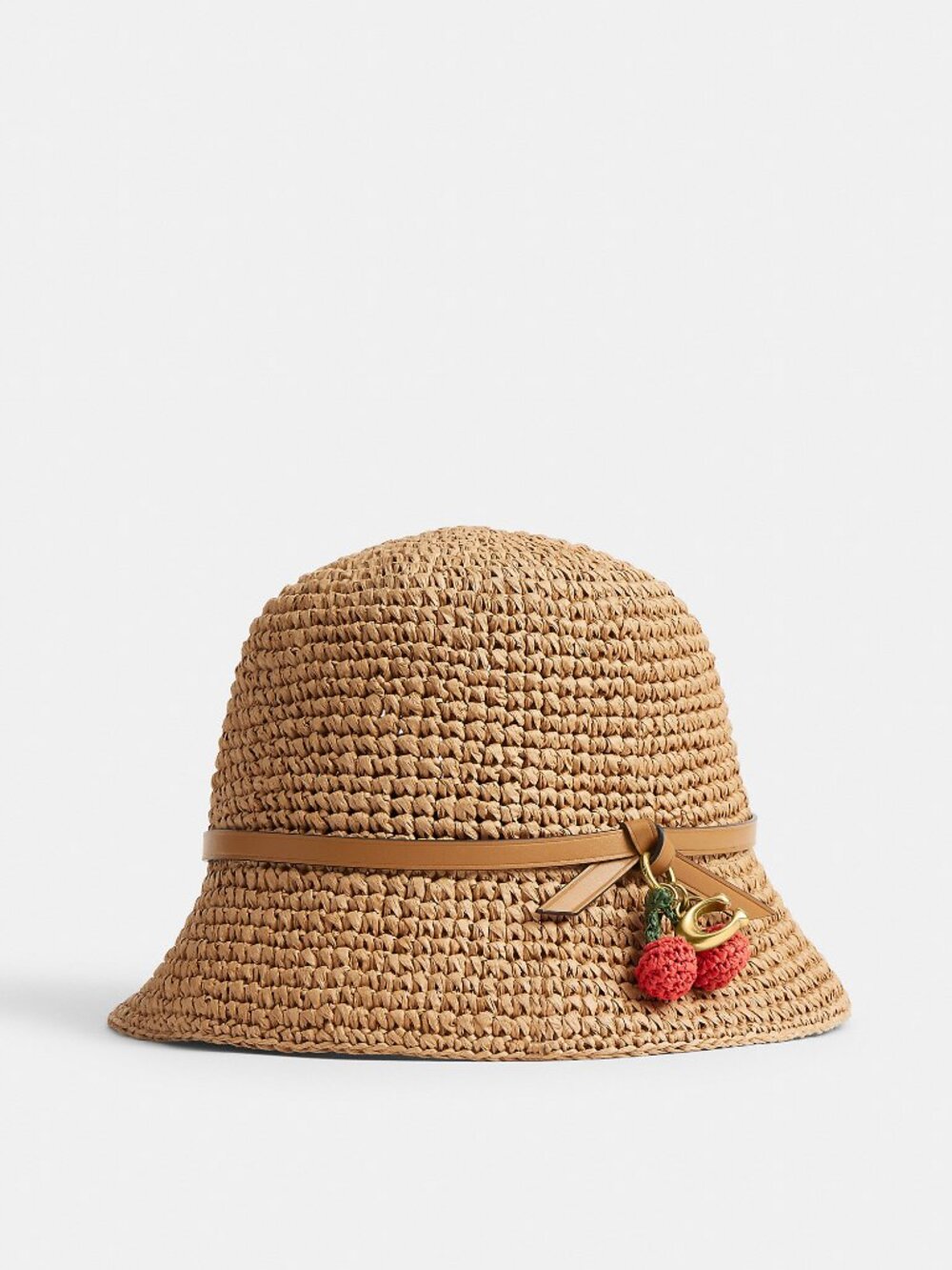 Coach Straw Bucket Hat With Cherry Detail - size M/L - with Coach gift box -